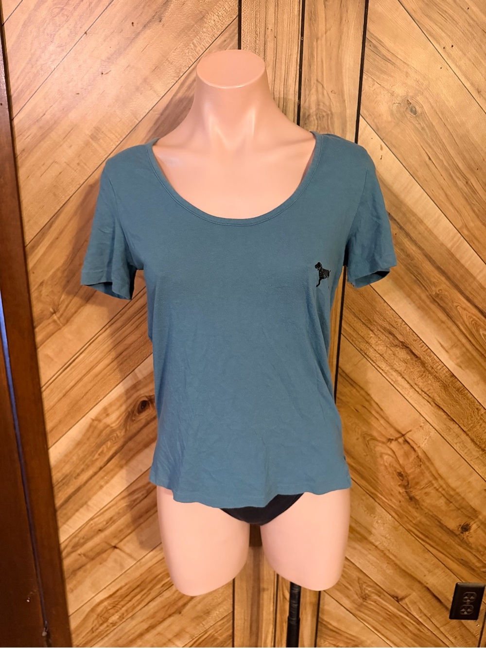 Victoria’s Secret PINK Womens XS Teal Blue Cutout Open Back Short Sleeve T-Shirt - Picture 2 of 9